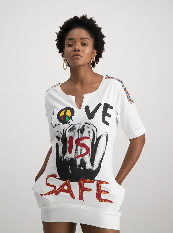 LOVE IS SAFE T-SHIRT DRESS - magents